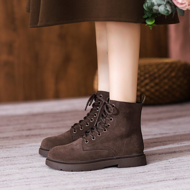 Womens Brown Suede Combat Boot - Sewing Nylon ulasan dan harga