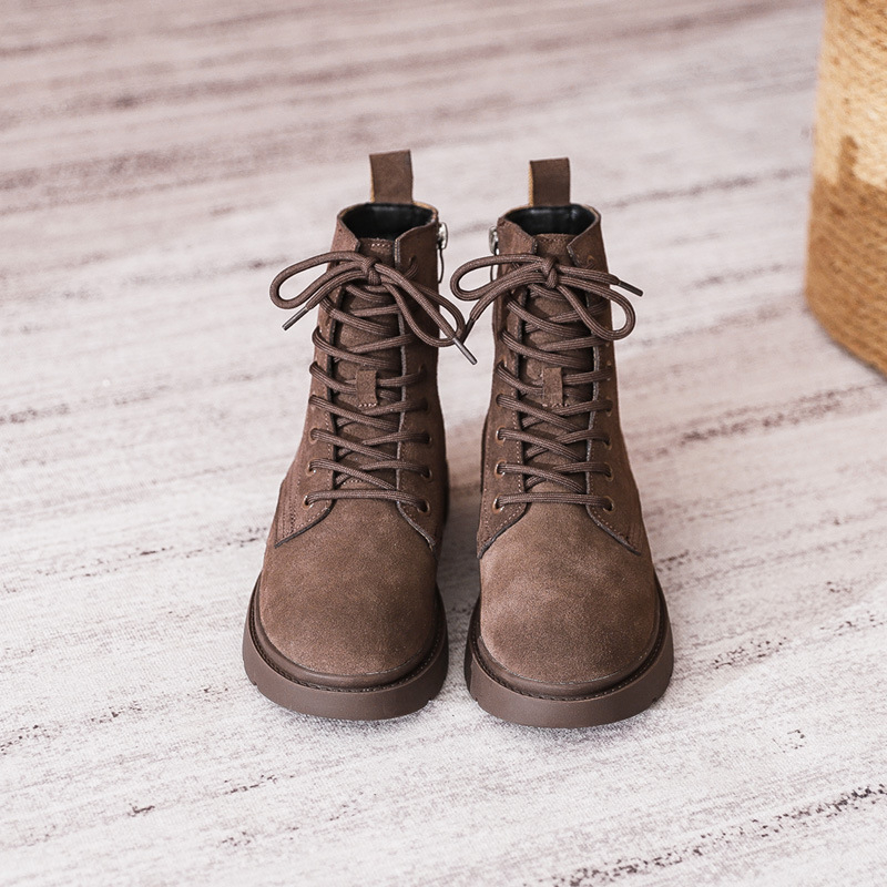 Womens Brown Suede Combat Boot - Sewing Nylon ulasan dan harga